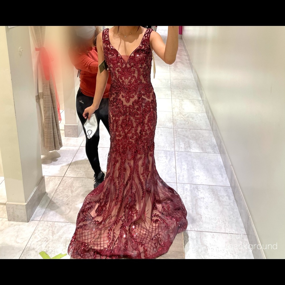 Long burgundy prom dress